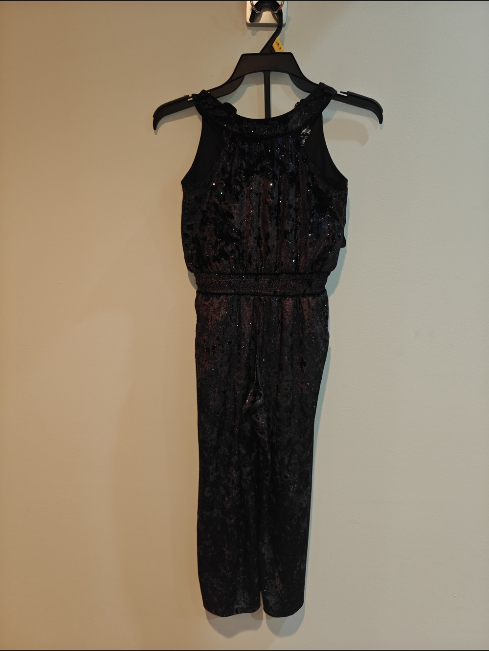 Justice Black Sparkle Velvet Halter Top with Multicolor Glitter Size XS 5/6